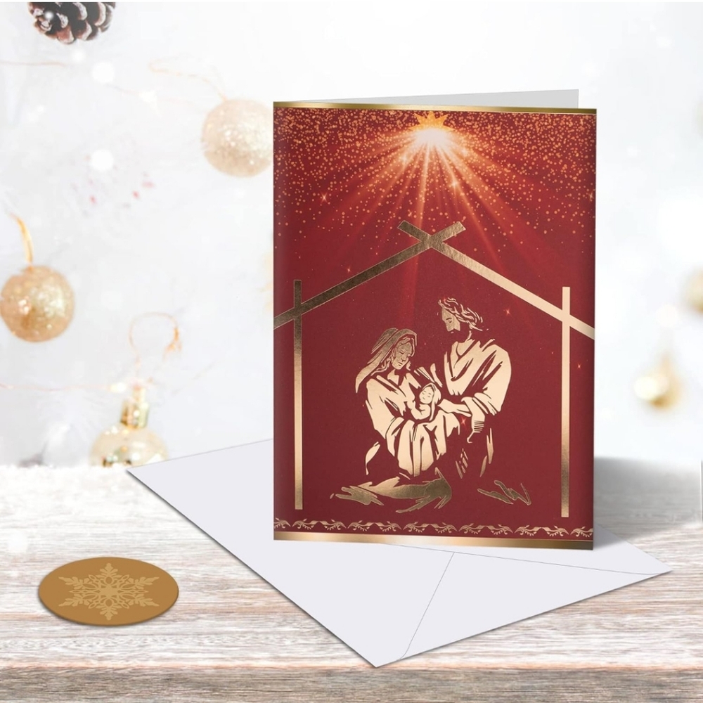 GEMWAVE Religious Boxed Christmas Cards with Envelopes. Nativity Scene